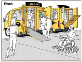 KIOSKI: Passengers choose the self-service kiosk to select their destination before boarding. KIOSKI: Passengers choose the self-service kiosk to select their destination before boarding.